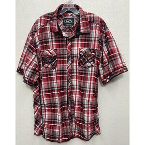 BKE Buckle Black Embroidered Shirt XXL 2XL Athletic Fit Red Plaid Snap Western